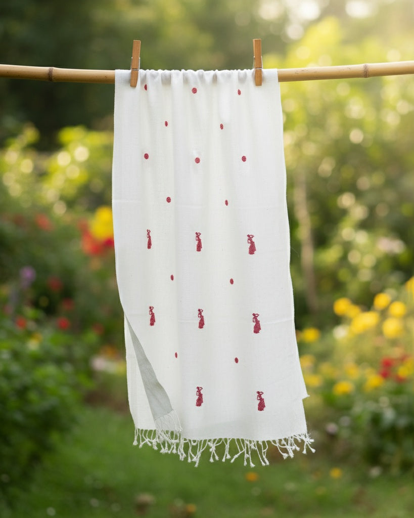 Pearl White Bihu Dance Cotton Scarf