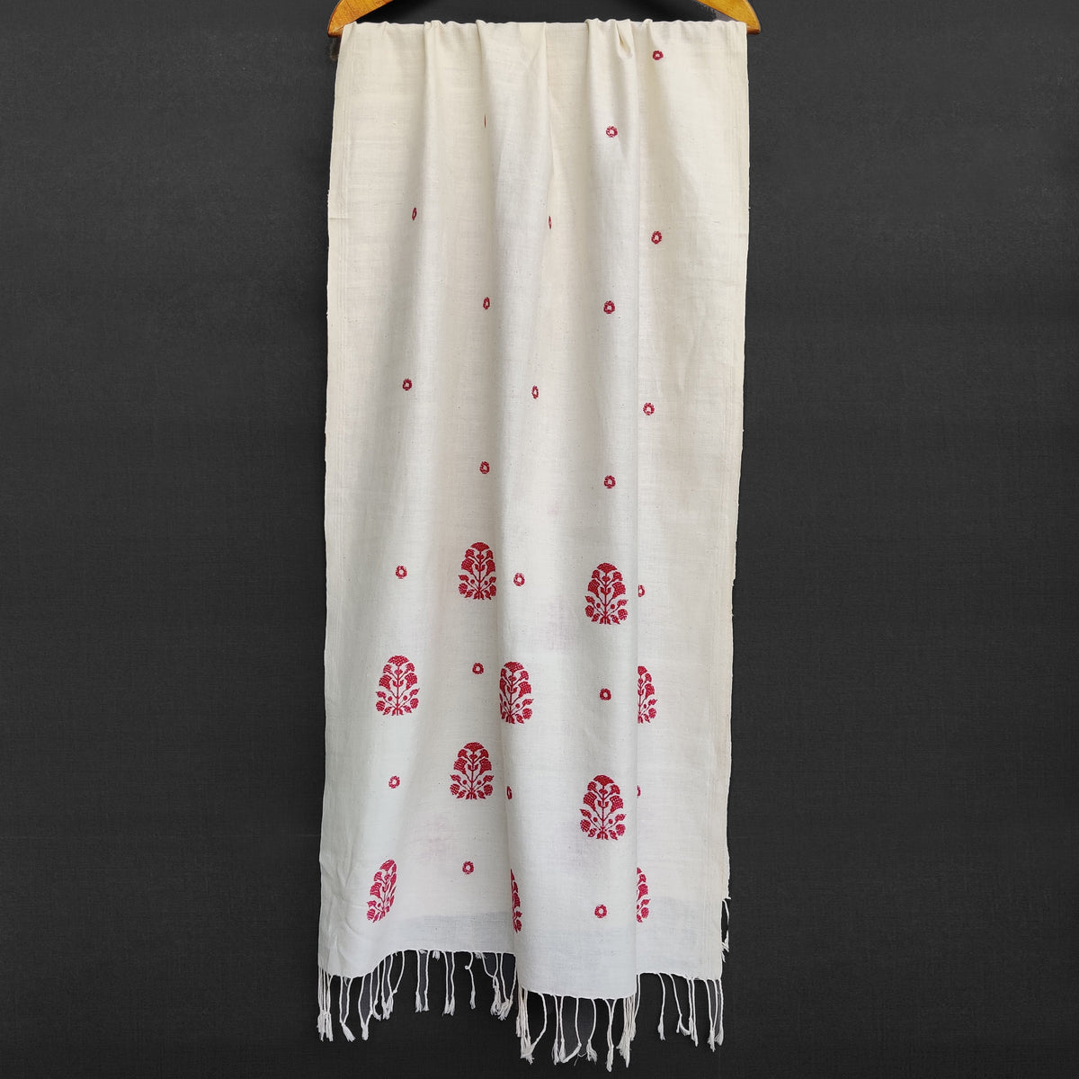 Pearl White Ranghar Pattern Cotton Scarf