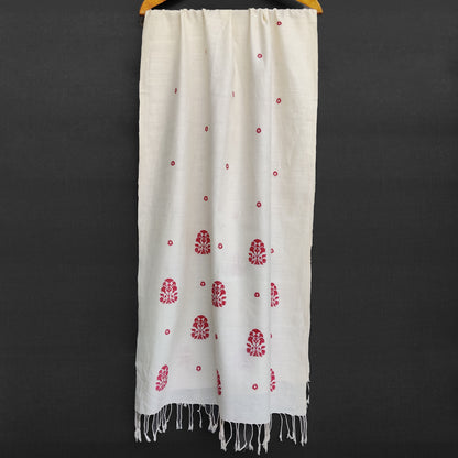 Pearl White Ranghar Pattern Cotton Scarf