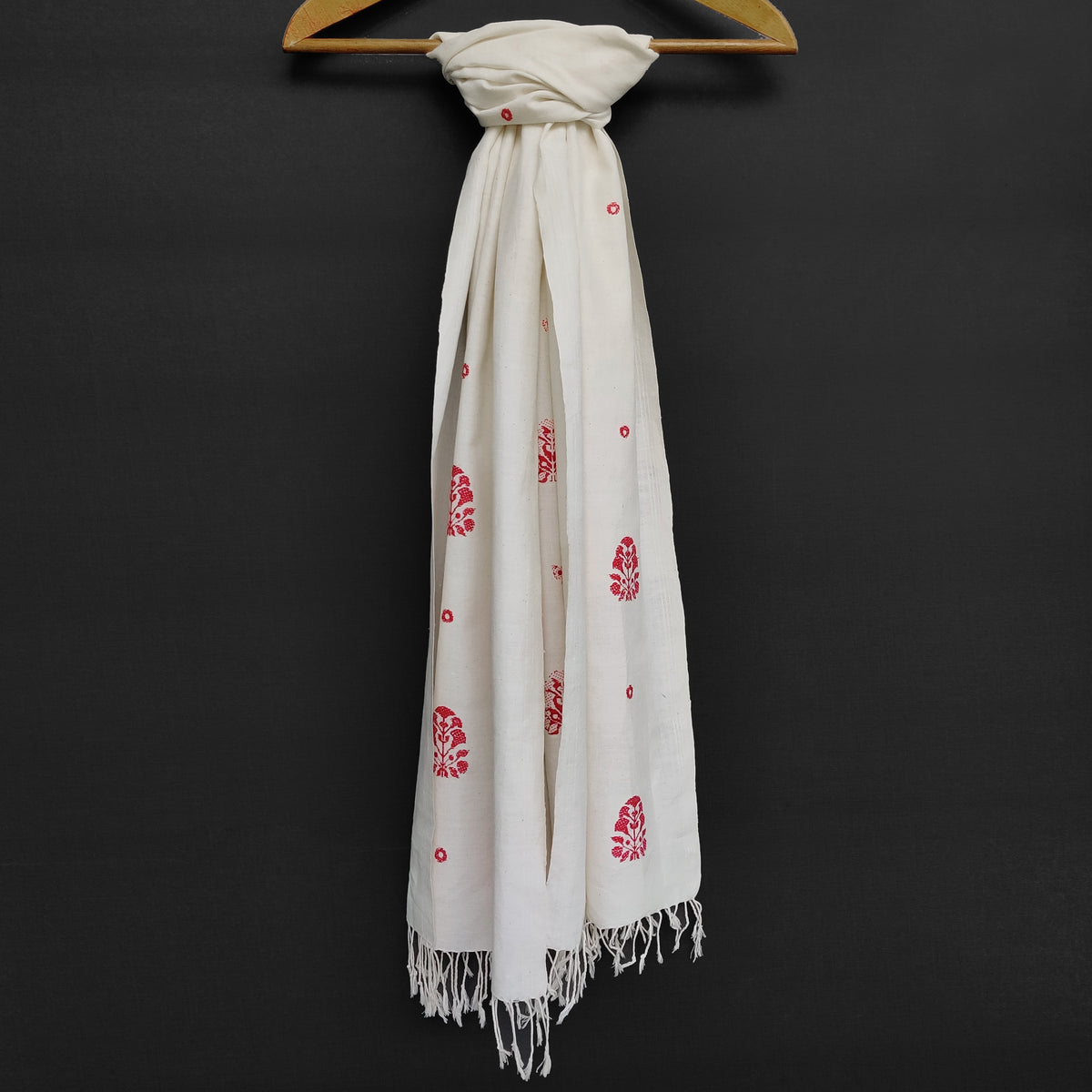 Pearl White Ranghar Pattern Cotton Scarf
