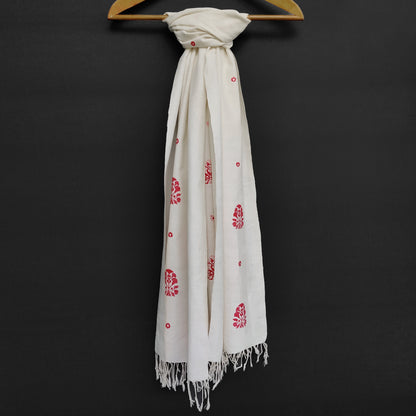 Pearl White Ranghar Pattern Cotton Scarf