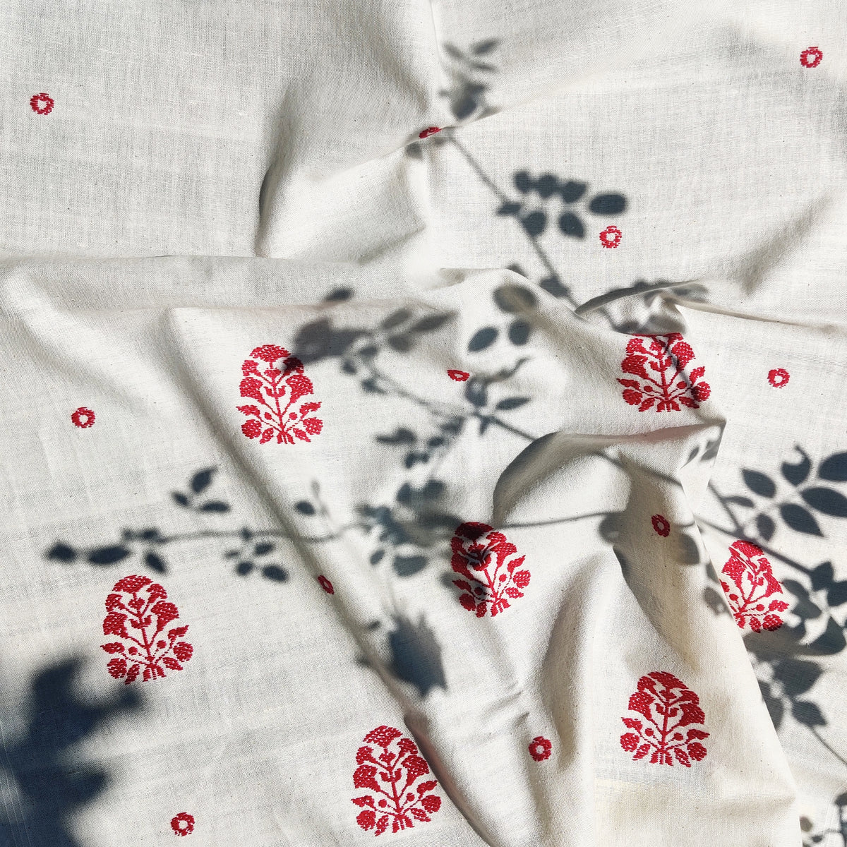 Pearl White Ranghar Pattern Cotton Scarf