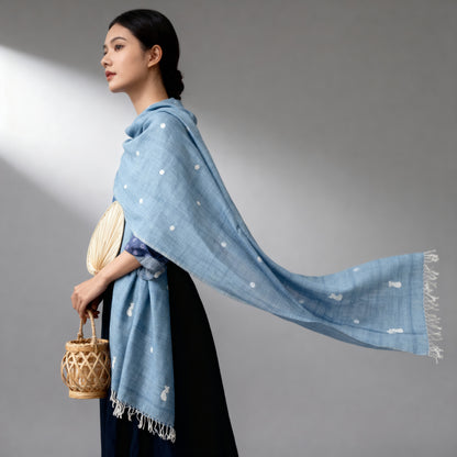 Sky Blue Bihu Dance Cotton Scarf