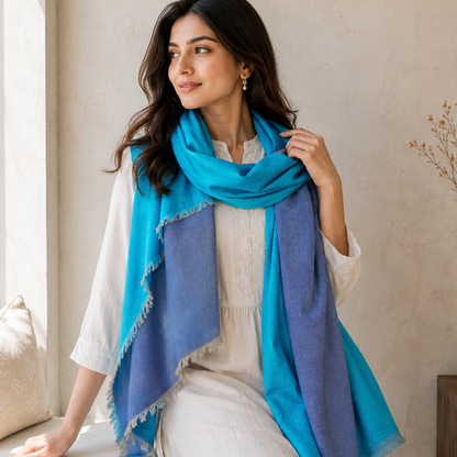 Blue Reversible Pashmina Stole