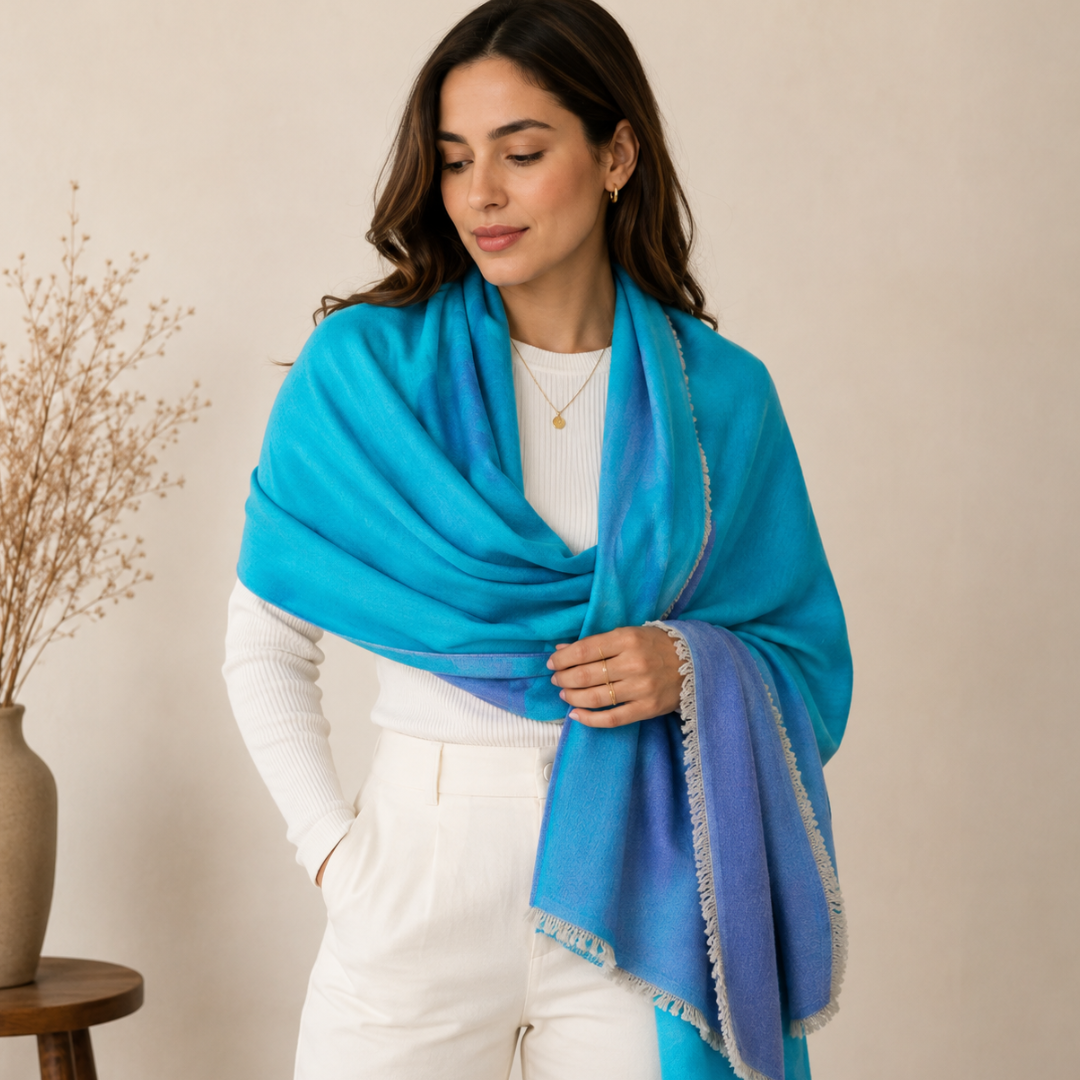 Blue Reversible Pashmina Stole