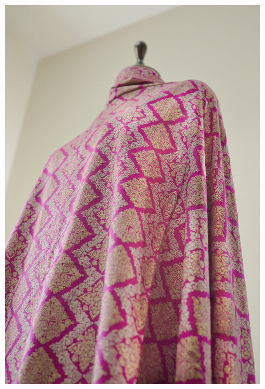 Pink Sozni Jamawar Shawl