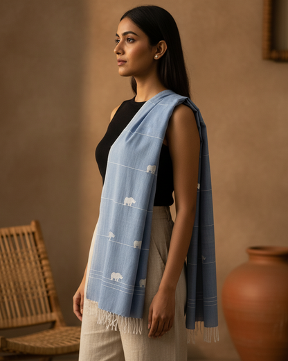 Sky Blue Rhino Pattern Cotton Scarf