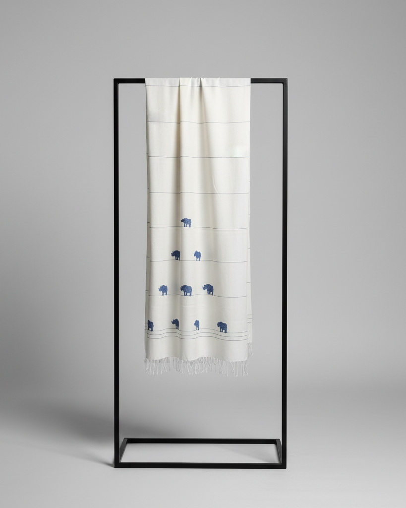 Raw White Rhino Pattern Cotton Scarf
