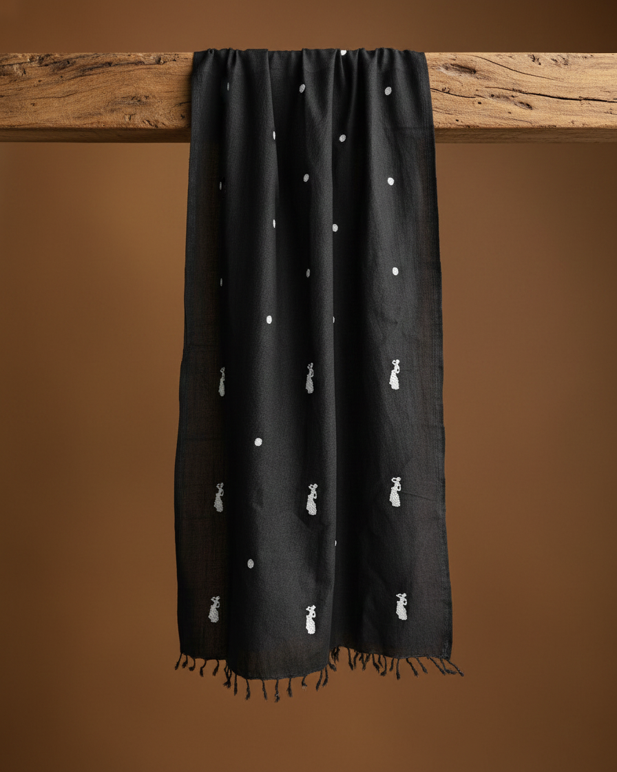 Black Onyx Bihu Dance Cotton Scarf
