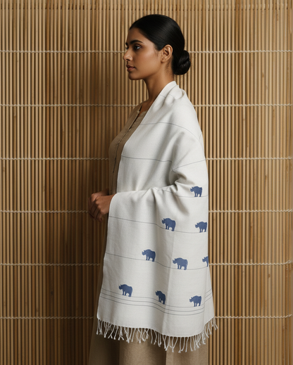 Raw White Rhino Pattern Cotton Scarf