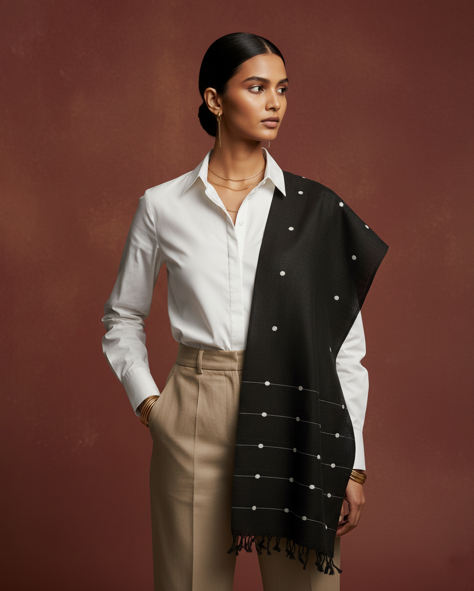Onyx Black Kamakhya Cotton Scarf