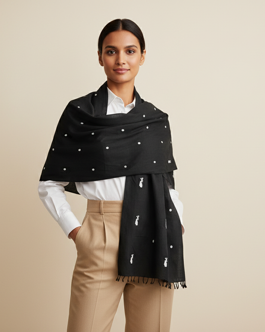 Black Onyx Bihu Dance Cotton Scarf